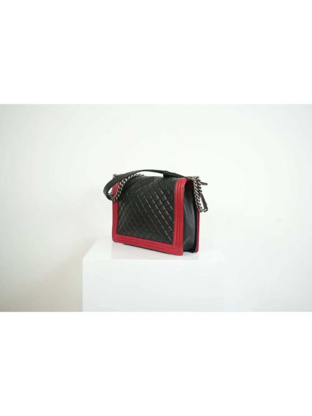 Chanel Boy Large Black and Red Quilted Leather